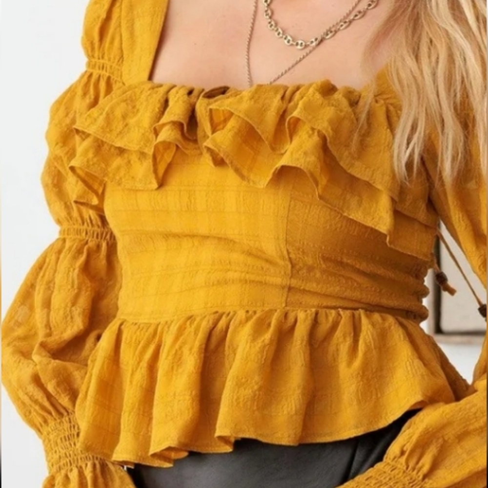 Boho shirred smocked Peplum top - Picture 3 of 7